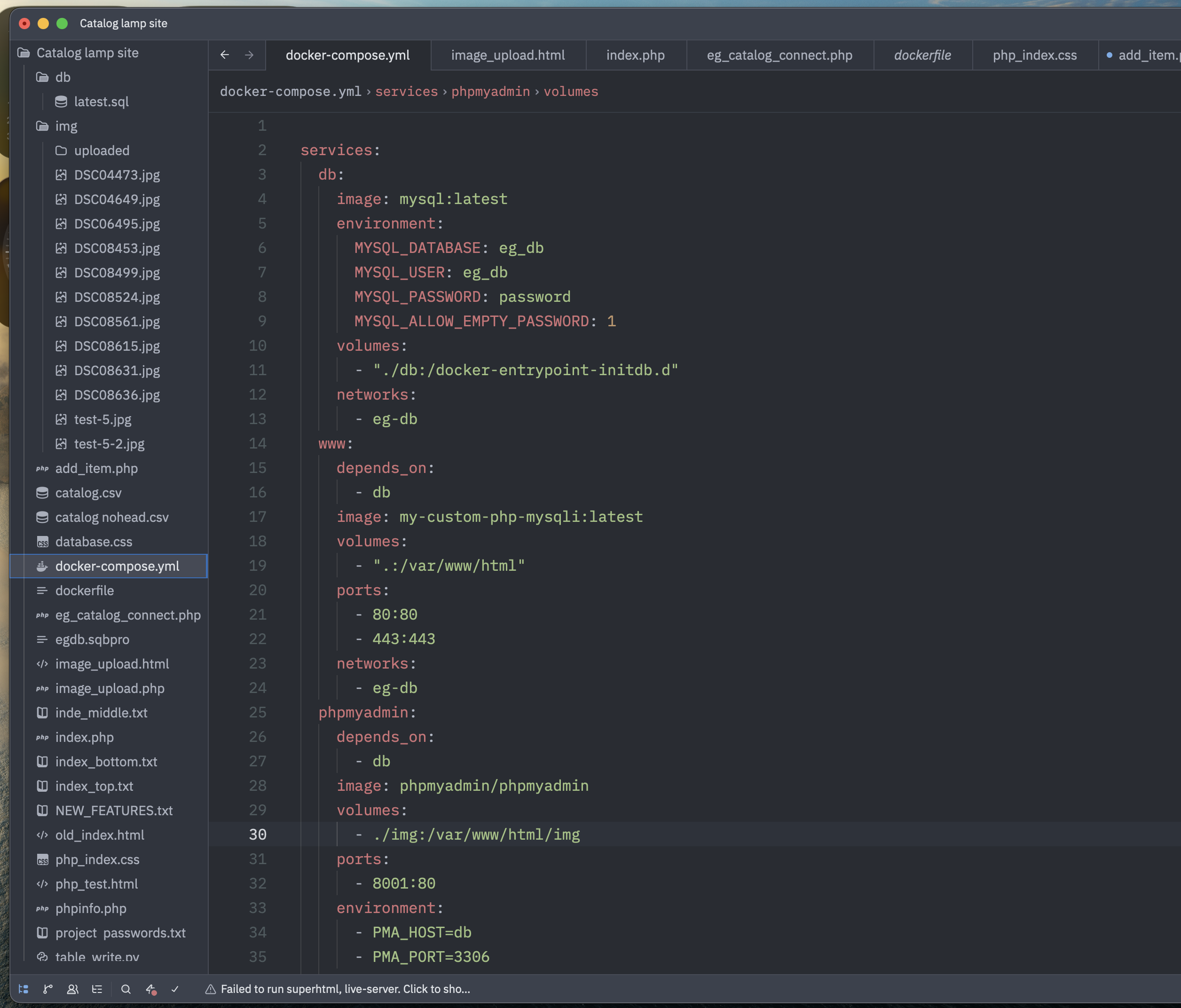 screenshot of docker container